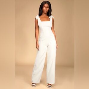 Lulus Ivory Love to Infinity Ivory Tie-Strap Wide-Leg Jumpsuit